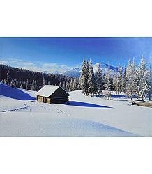 Lone House in a Snow Covered Valley