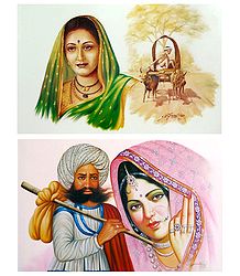 Rajasthani and Maharashtrian People - Set of 2 Unframed Posters