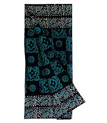 Printed Cyan with Black Batik Cotton Lungi