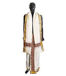 Off-White Cotton Kerala Lungi and Chadar with Floral Border