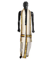 Off-White Cotton Lungi and Chadar with Zari and Black Border