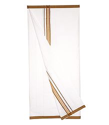 White Plain Cotton Lungi with Brown Border