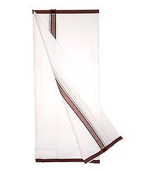 White Plain Cotton Lungi with Maroon Border