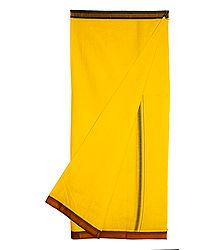 Yellow Plain Cotton Lungi with Maroon and Green Border