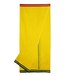 Yellow Plain Cotton Lungi with Green and Red Border