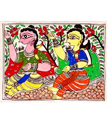 Sri Rama and Lakshmana - Madhubani Painting on Paper