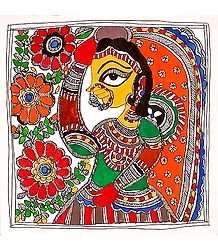 Village Girl - Unframed Madhubani Painting on Paper