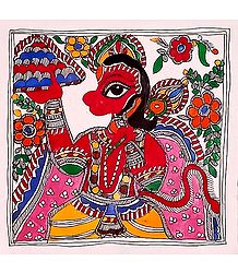 Lord Hanuman - Unframed Madhubani Painting on Paper