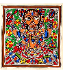 Lord Ganesha - Unframed Madhubani Painting on Paper