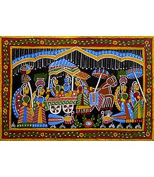Radha Krishna on Horse Cart - Wall Hanging
