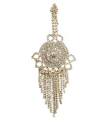 White Stone Studded Jhoomar - Worn on the Left Side of the Head or as Mang Tika