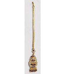 White Stone Studded Mang Tika with Black Beads