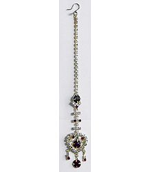 White and Maroon Stone Studded Mang Tika
