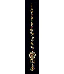 White, Red and Green Stone Studded Mang Tika