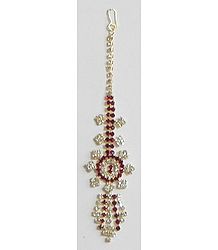 White and Maroon Stone Studded and Gold Plated Mang Tika