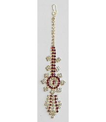 White and Maroon Stone Studded and Gold Plated Mang Tika