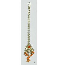 White and Saffron Stone Studded Mang Tika