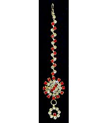 White and Red Stone Studded Mang Tika
