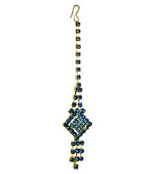 Cyan Blue Stone Studded Mang Tika