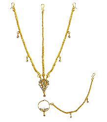Gold Plated Matha Patti with Mang Tika and Nose Ring