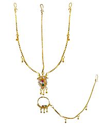 Gold Plated  Matha Patti with Mang Tika and Nose Ring