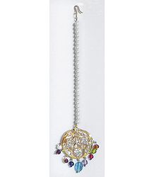 Gold Plated Mang Tika with White Beads