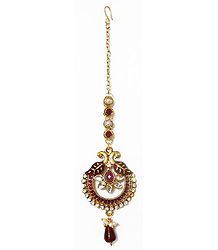 Faux Zirconia and Ruby Studded Mang Tika
