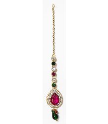 Faux Zirconia and Ruby Studded Mang Tika