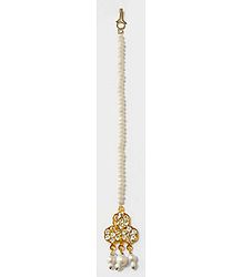 Faux Zirconia Stone Studded Mang Tikka with White Beads