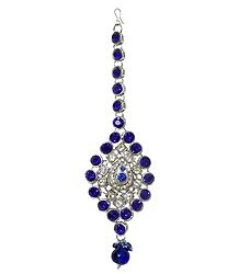 Blue and White Stone Studded Mang Tika