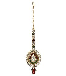Faux Zirconia, Emerald and Garnet Studded Mang Tika