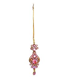 Pink Stone Studded Mang Tika