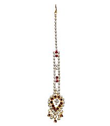 White and Red Stone Studded Mang Tika