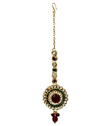 Faux Zirconia, Emerald and Garnet Studded Mang Tika