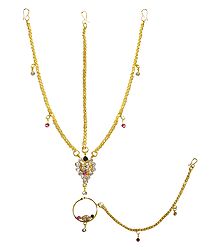 Gol Plated Matha Patti and Mang Tika with Nose Ring