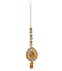 Faux Zirconia and Citrine Studded Mang Tika