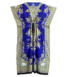 Multicolor Print on Blue Viscose Kaftan