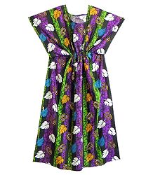 Multicolor Leaf Print on Cotton Kaftan