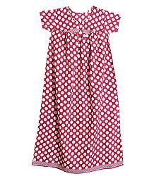 White Polka Dot on Dark Red Cotton Maxi