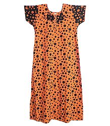 Black Polka Dot Print on Dark Yellow Cotton Maxi