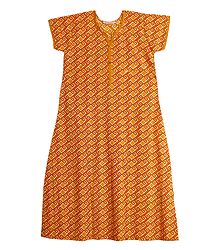 Yellow with White Print on Cotton Maxi