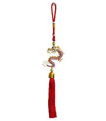 Pink Stone Studded Dragon on Red Tassel