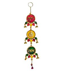 Ganesha and Shubh Labh on Lacquered Brass Plate - Wall Hanging