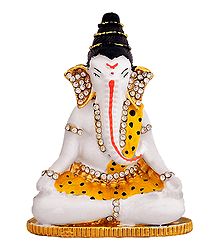 Stone Studded Ganesha in Meditation - For Car Dashboard