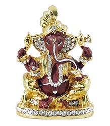 Stone Studded Brown Ganesha - For Car Dashboard