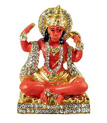Stone Studded Saffron Hanuman - For Car Dashboard