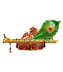 Metal Flute,Peacock Feather with 3 Key Hooks - Wall Hanging