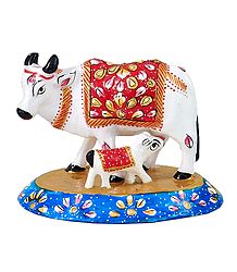 White Metal Cow with Calf