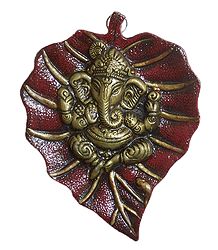 Ganesha on Maroon Leaf - Wall Hanging