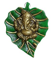 Ganesha on Green Leaf - Wall Hanging